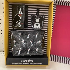 MARC TETRO Boston Terrier Travel Set Cosmetic Bag Luggage Tag Passport Wallet